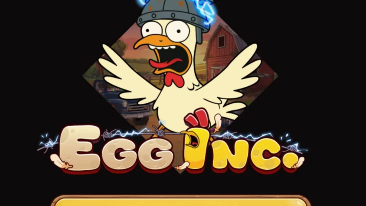 Tampilan visual slot Egg Inc. dengan tema pemberontakan di peternakan