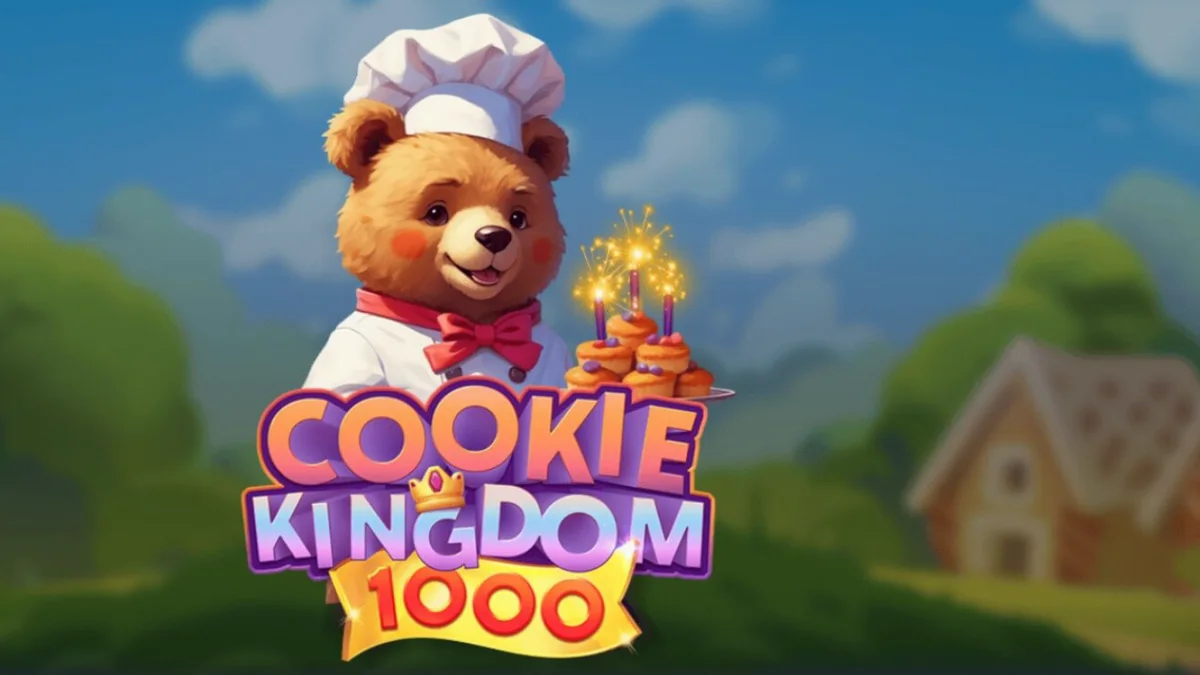 Tampilan antarmuka seluler Cookie Kingdom 1000 dengan simbol permen berwarna-warni.